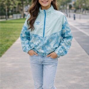 Umbro Girls Light Blue and Teal Tie-Dye Windbreaker Jacket